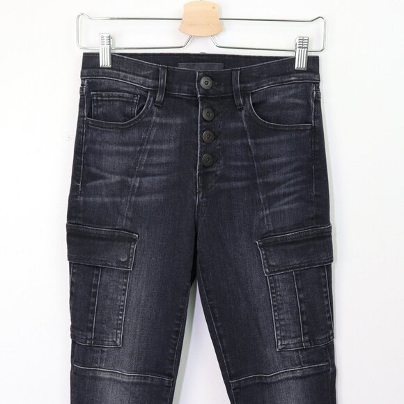 3x1 Vida High-Rise Cargo Skinny Jeans Button Fly Stretch Denim Weber‎ Black 25 - Picture 7 of 10